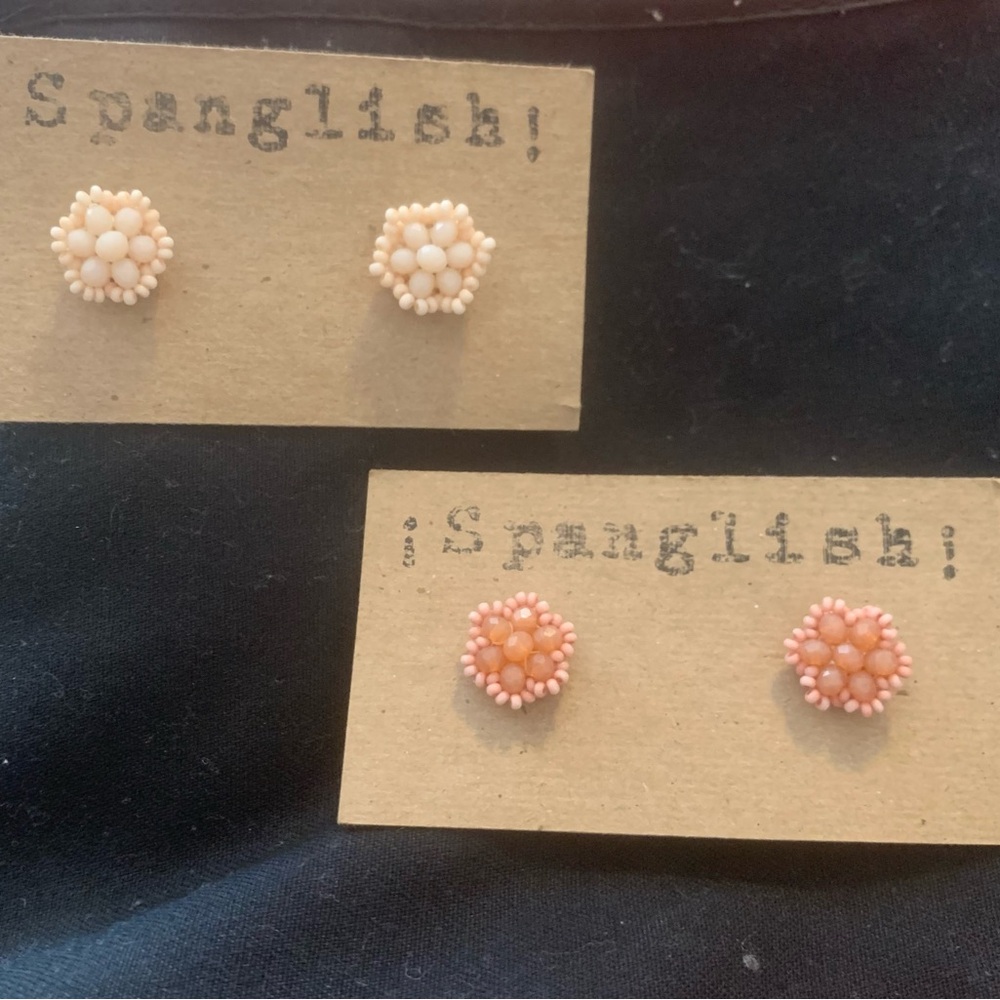 Pink and Cream Beaded Earrings